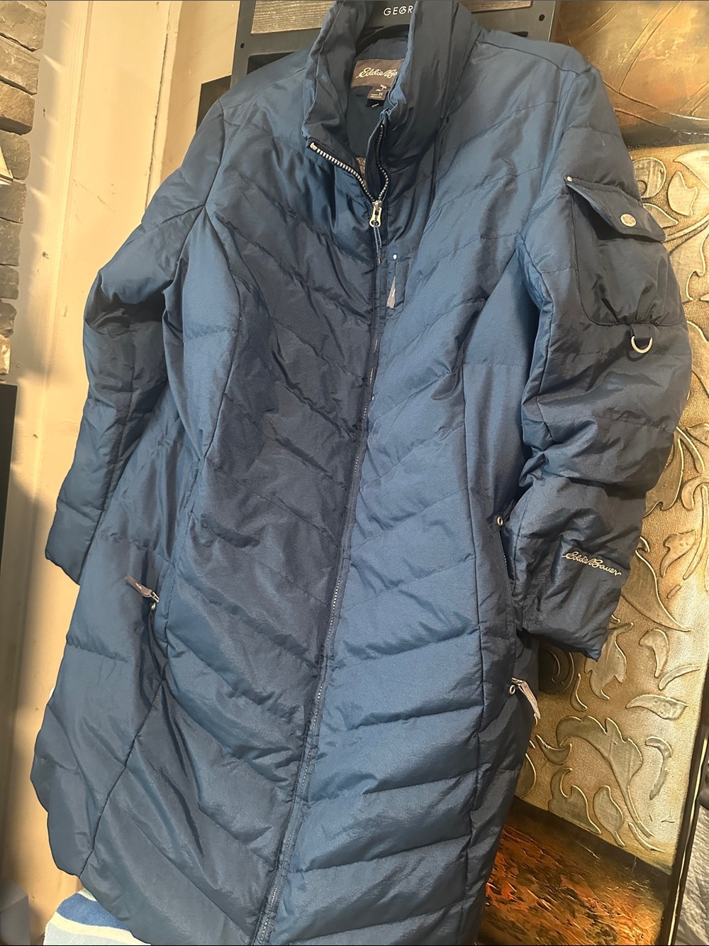 Eddie Bauer Women's Dark Blue Quilted Long Puffer Coat